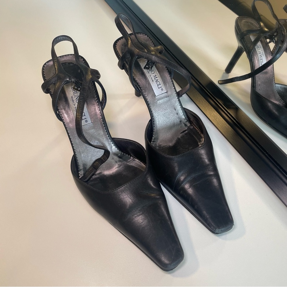 Bruno Magli black square pointed toe heels